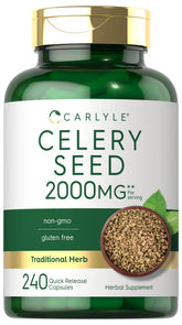 Carlyle Celery Seed Extract bottle front, showcasing premium non-GMO formula.