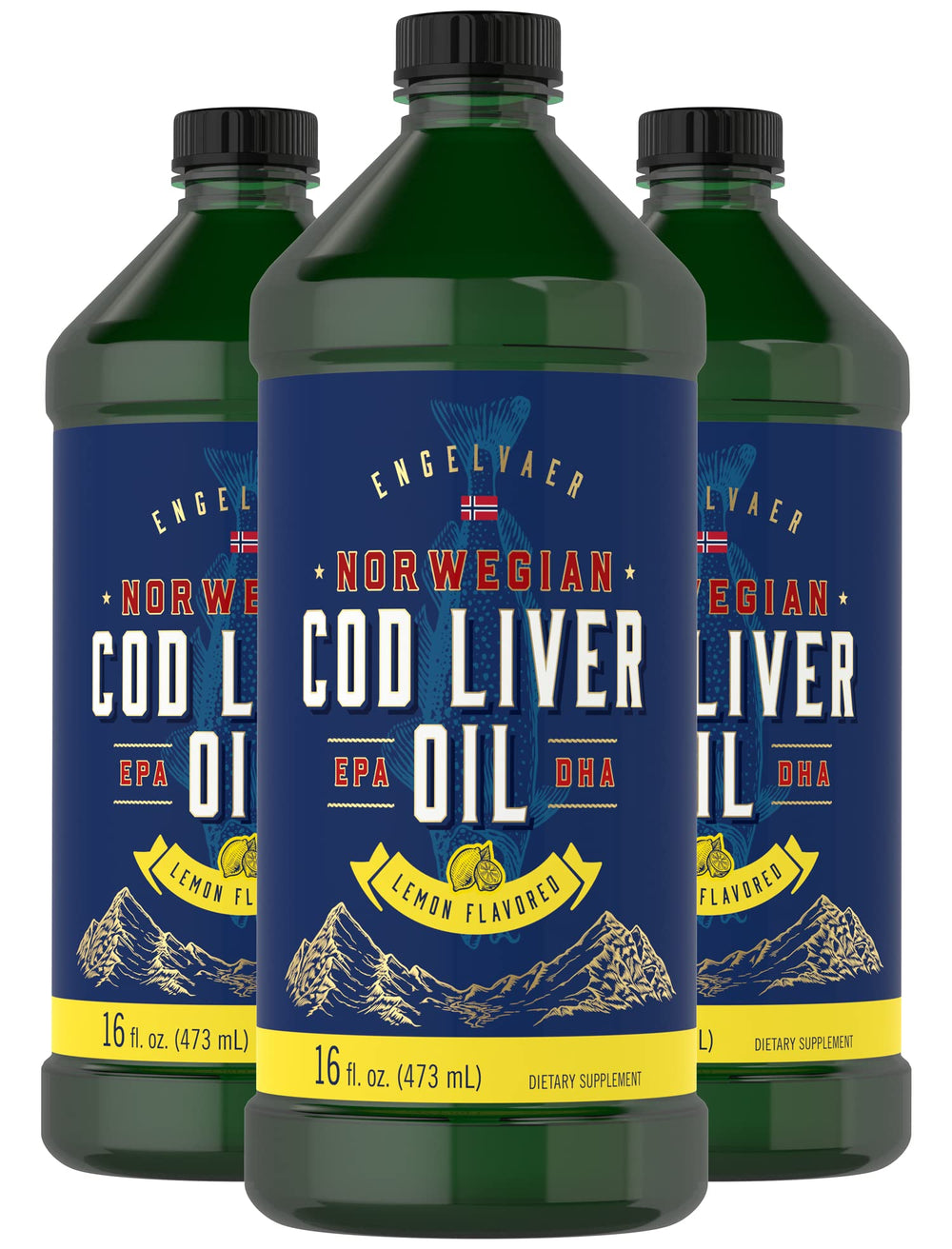 Carlyle cod liver oil liquid lemon bottle front, premium flavor for easy daily use.