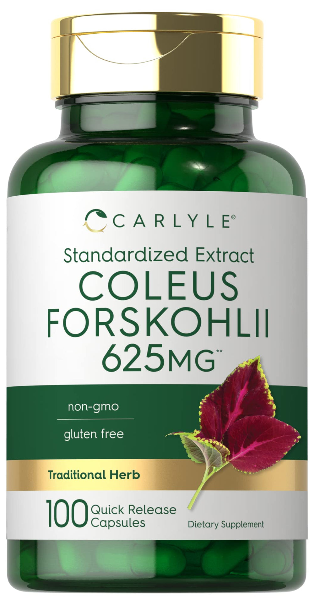 Carlyle Coleus Forskohlii bottle showing 625 mg capsules for daily wellness