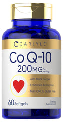 Carlyle CoQ10 200mg softgels bottle signaling daily antioxidant support