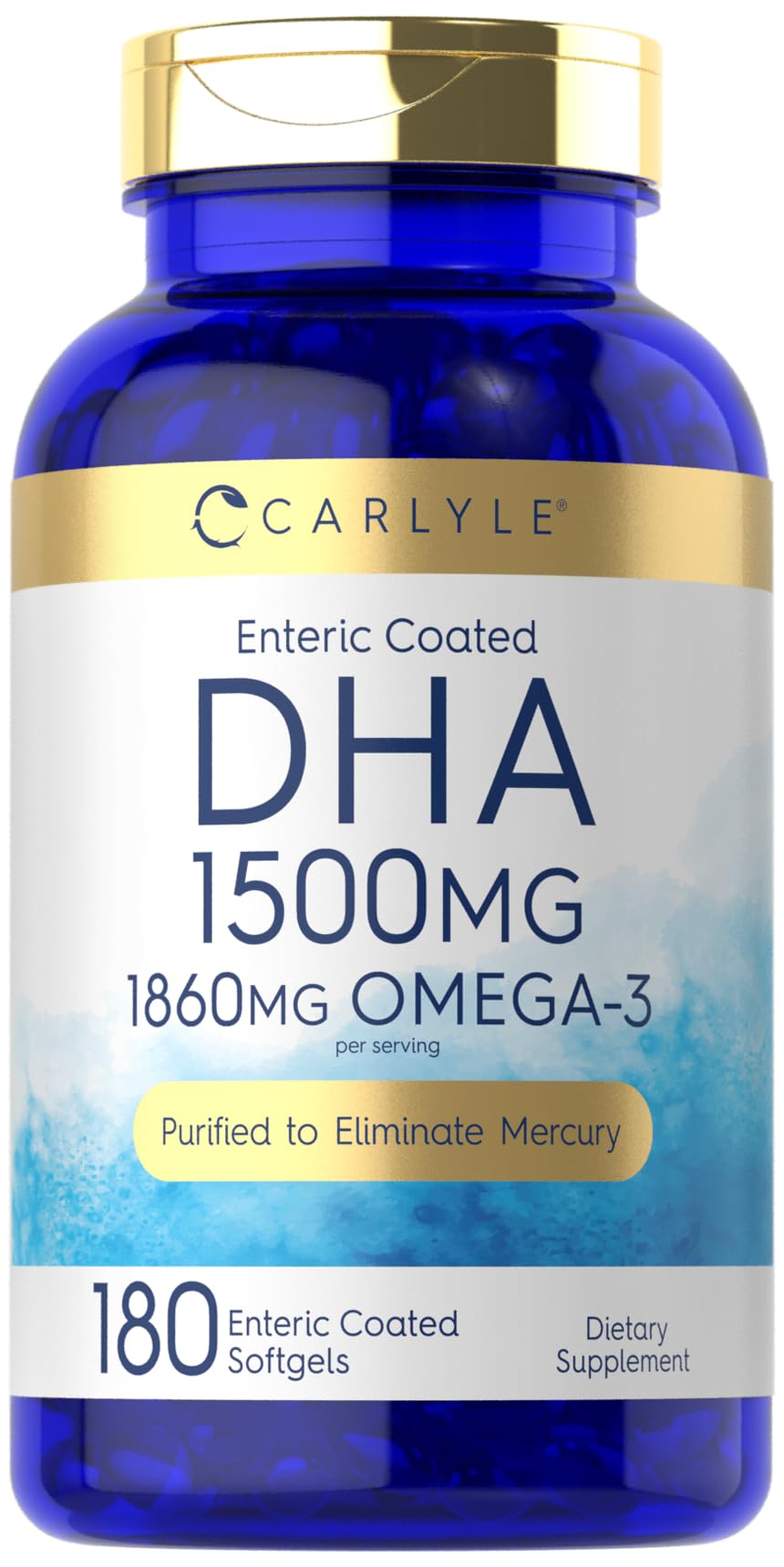 Carlyle DHA supplement bottle front showing omega-3 source for daily wellness