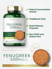 Carlyle Fenugreek capsules with fenugreek seed imagery emphasizing traditional heritage.