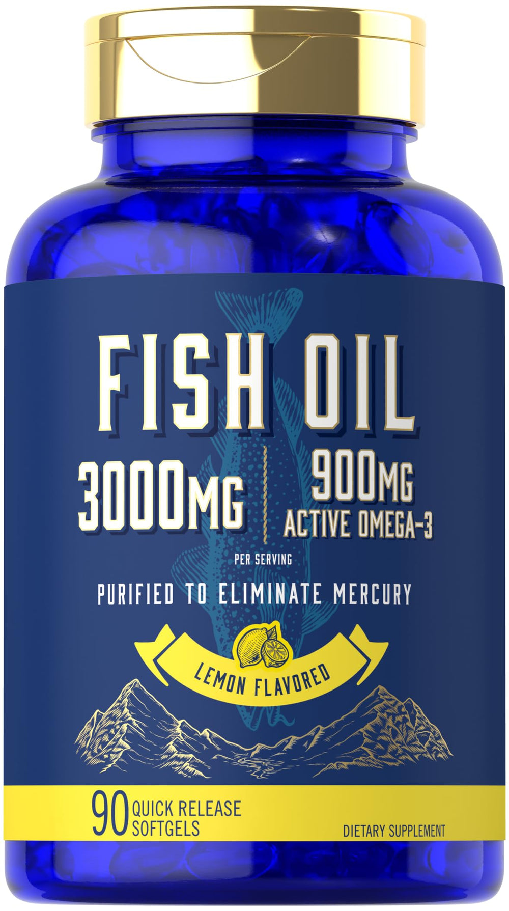 Carlyle Fish Oil 3000mg lemon bottle with high-potency omega-3 profile for daily use.