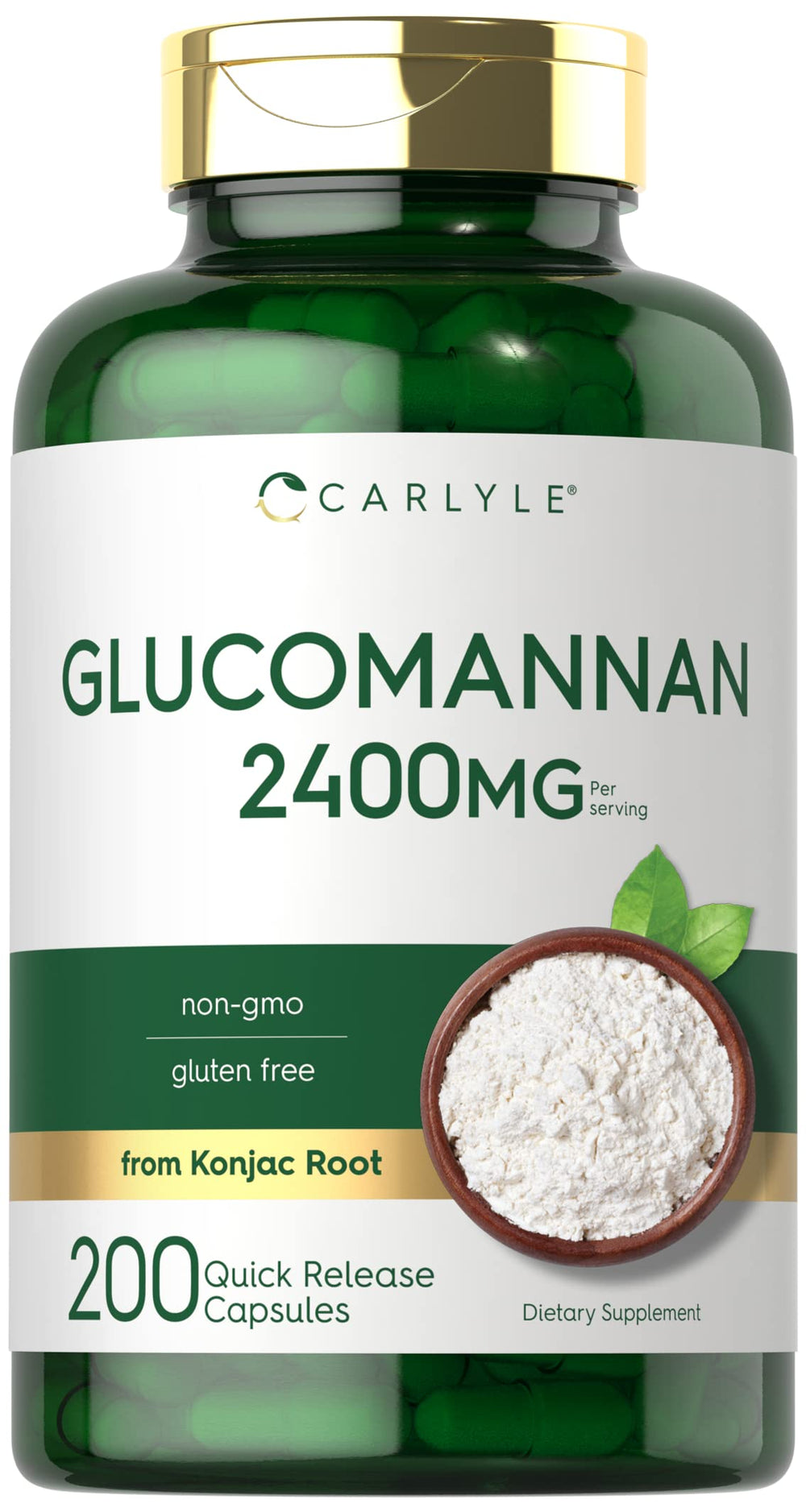 Carlyle Glucomannan capsules 200-count front, gluten-free fiber support in a convenient bottle