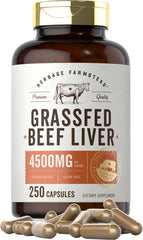 Carlyle Grass Fed Beef Liver Capsules bottle front shows high potency per serving.