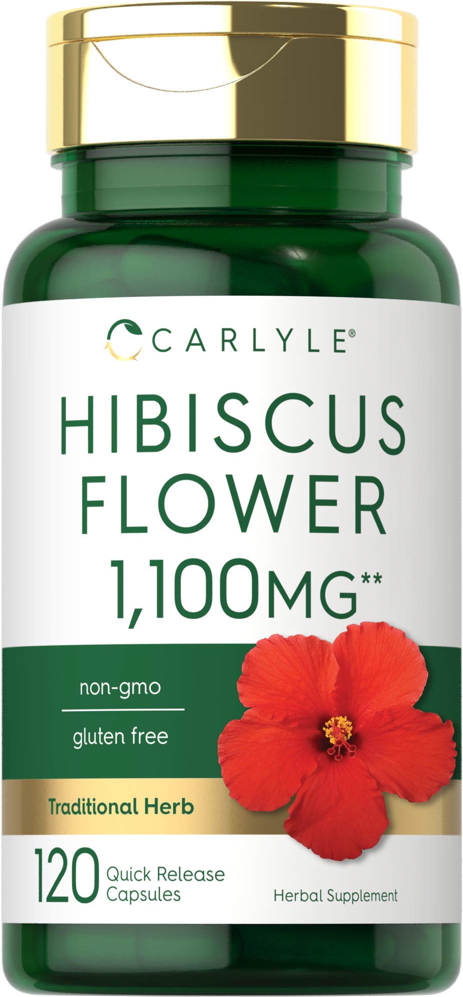 Carlyle Hibiscus Flower Extract bottle with capsules for daily wellness.