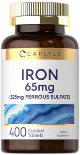 Carlyle Iron Ferrous Sulfate bottle showing high potency supplement.
