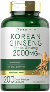 Carlyle Korean Ginseng Capsules bottle front view highlighting 2000 mg extract.