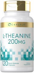 Carlyle L-Theanine 200mg capsules in bottle for daily calm moments