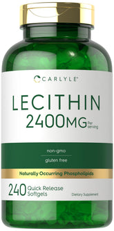 Carlyle Lecithin softgels bottle close-up showing 2400 mg per serving.