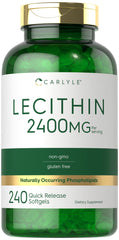 Carlyle Lecithin softgels bottle close-up showing 2400 mg per serving.