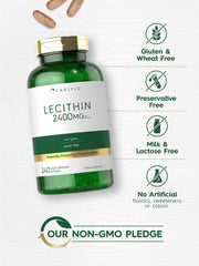 Carlyle Lecithin softgels bottle on kitchen counter for daily routine.