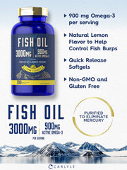 Lemon-flavored Carlyle Fish Oil softgels for a refreshing daily boost.