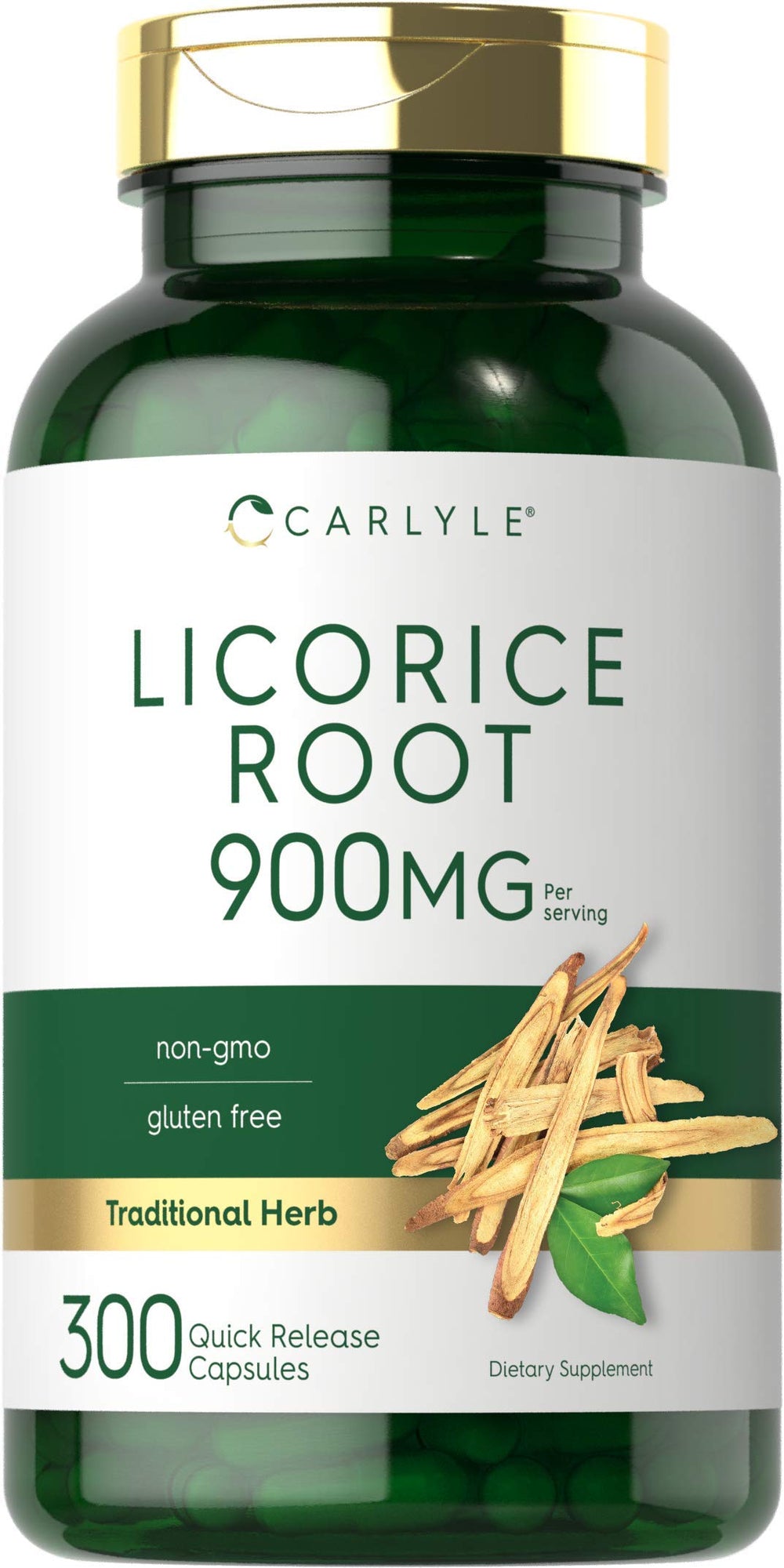 Carlyle Licorice Root 900mg bottle shown for daily wellness routine.