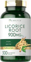 Carlyle Licorice Root 900mg bottle shown for daily wellness routine.