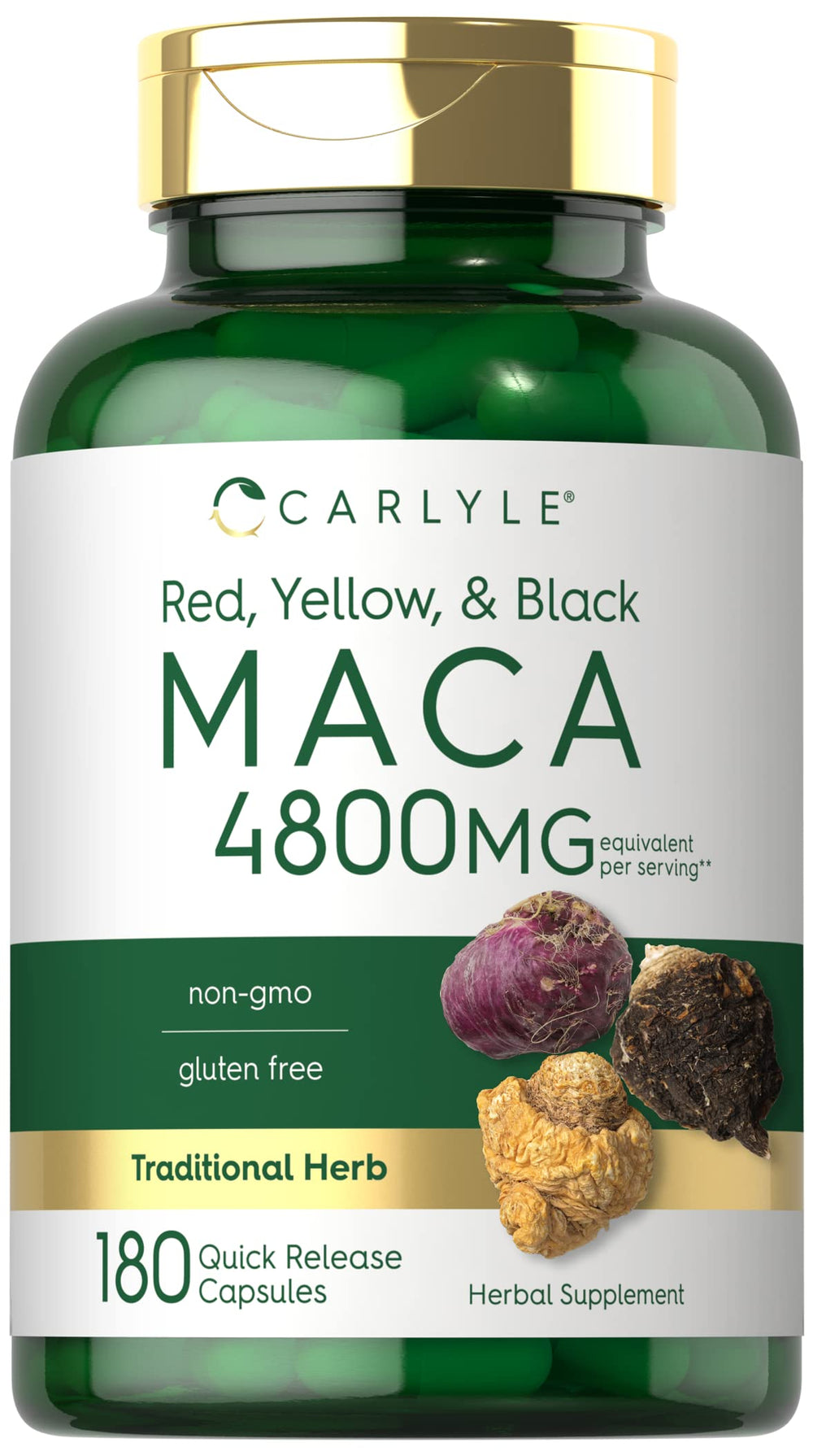 Carlyle Maca root capsules bottle, showcasing a high-potency daily supplement.