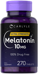 Carlyle Melatonin 10mg bottle on nightstand ready for nightly routine