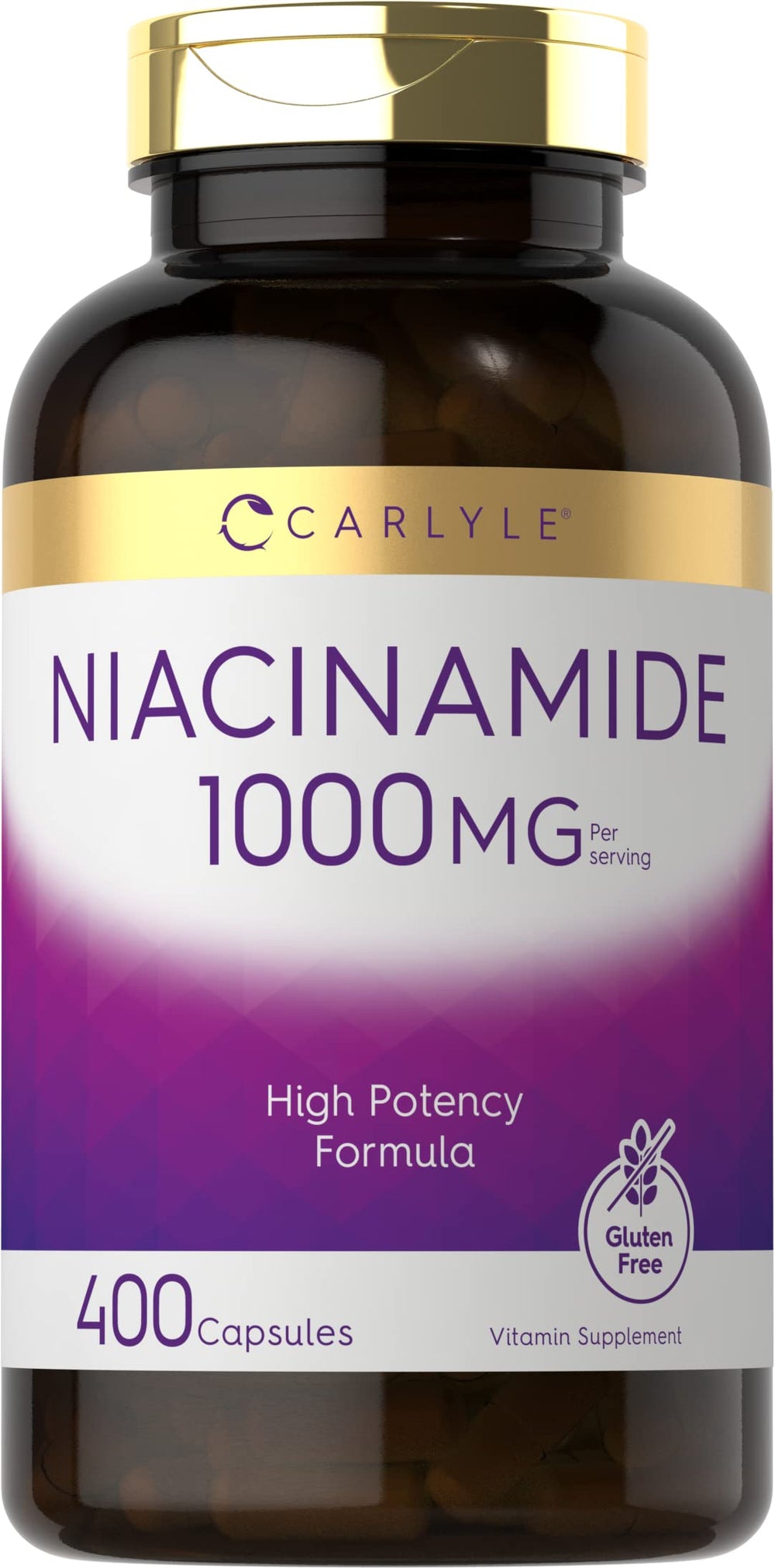 Carlyle Niacinamide 1000 mg bottle front, highlighting high potency daily use