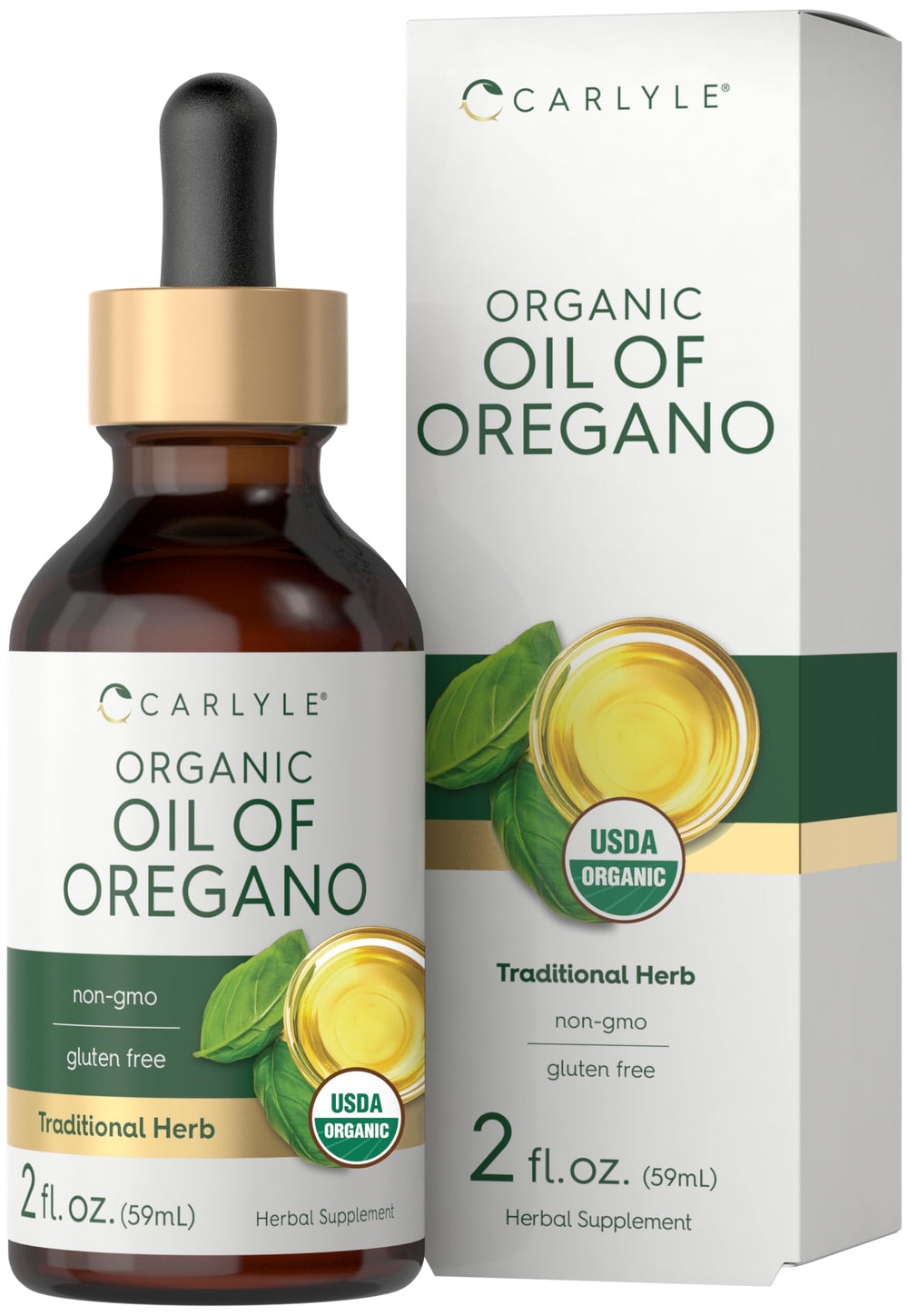 Carlyle Oil of Oregano bottle on wood showcases premium, natural drops for daily use