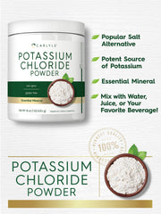 Carlyle Potassium Chloride Powder label shows vegan and gluten-free credentials