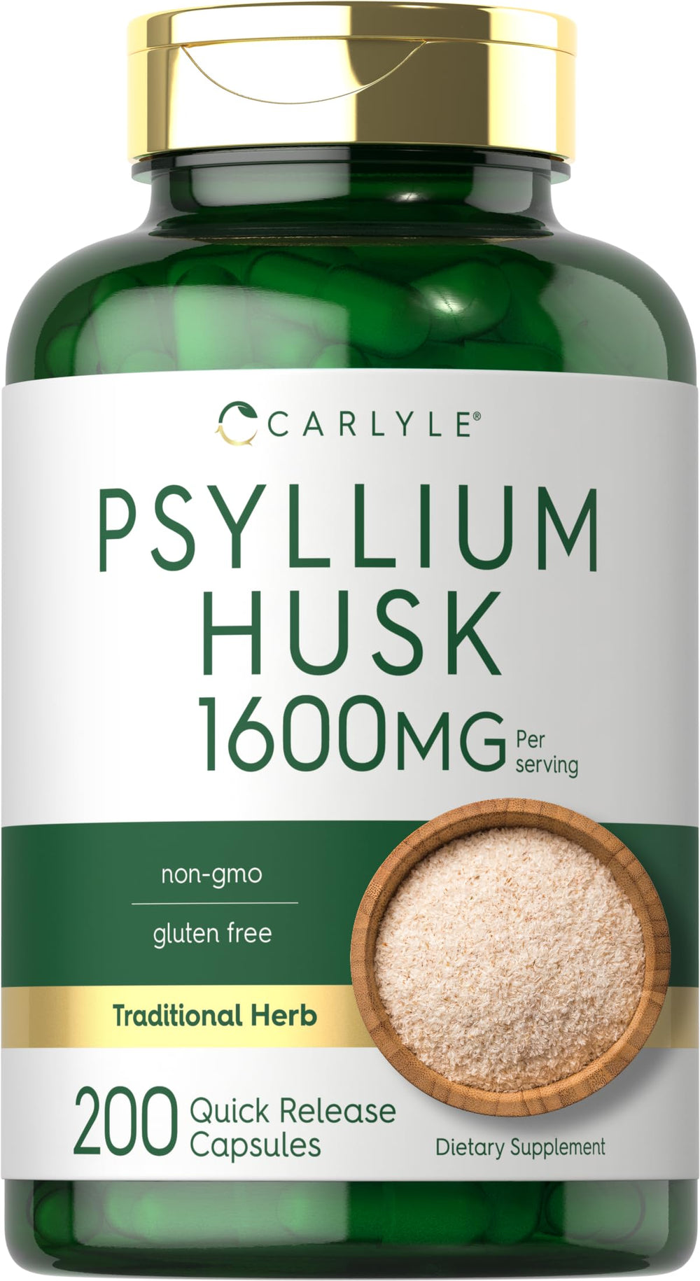 Carlyle Psyllium Husk Capsules bottle front as a high-potency fiber supplement.