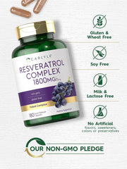 Carlyle Resveratrol packaging top view highlighting gluten-free features