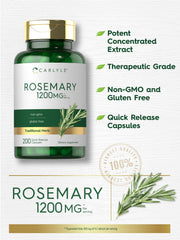 Carlyle Rosemary capsules pouring from bottle for quick-release intake.