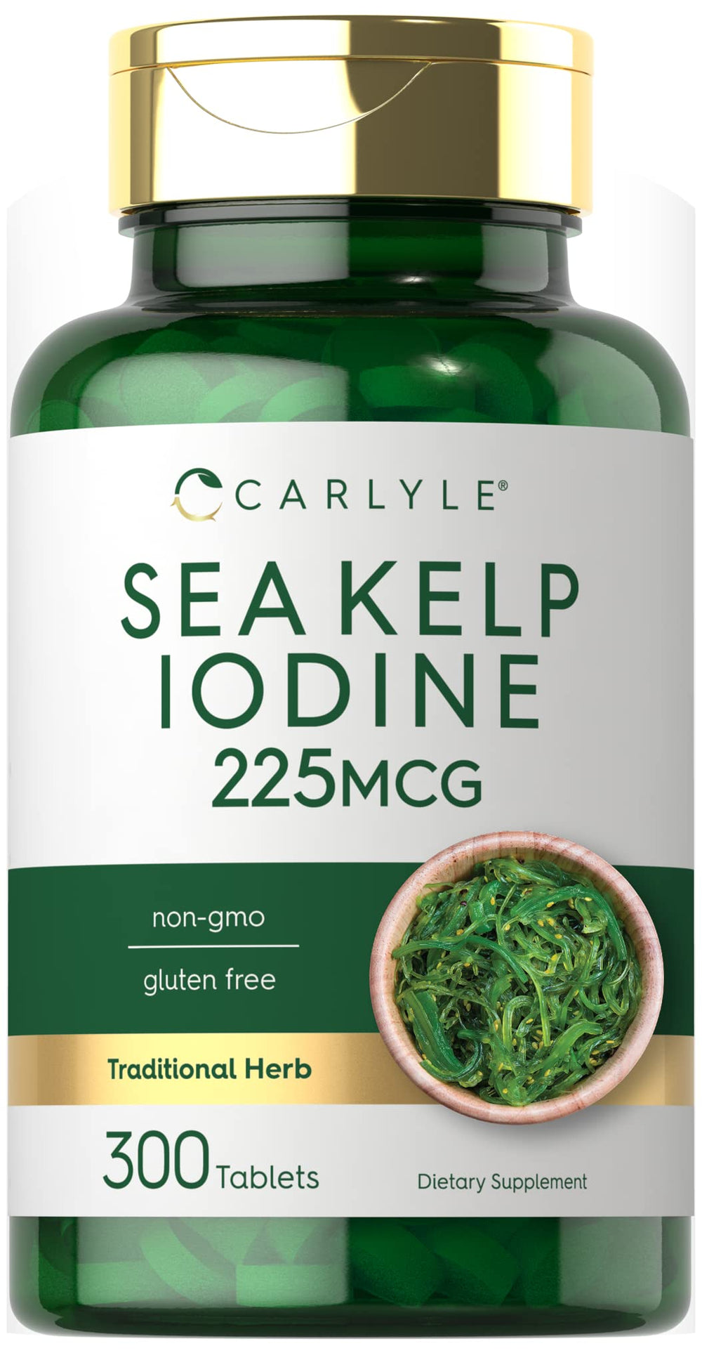 Carlyle Sea Kelp bottle front view highlighting 300 tablets for daily iodine support