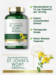 Carlyle St John's Wort capsules packaging highlights 4800 mg per serving detail.