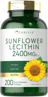 Carlyle Sunflower Lecithin softgel bottle showcases convenient daily capsules for busy routines.