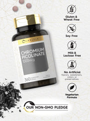 Carlyle Ultra Chromium Picolinate tablet pile emphasizes vegetarian tablet format.