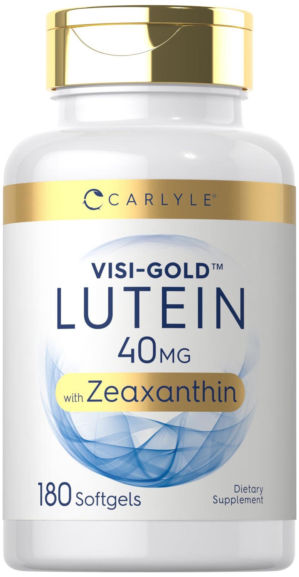 Carlyle Visi-Gold softgel bottle highlighting eye-support lutein and zeaxanthin.