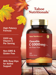 Carlyle Vitamina C Chewables: dosis de 1000 mg por tableta para uso diario.