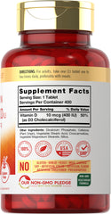 Carlyle Vitamin D3 400 IU bottle label, non-GMO, gluten-free formula.