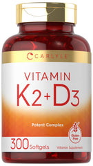 Carlyle Vitamin K2 D3 softgels bottle front view for daily wellness.