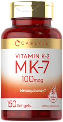 Carlyle Vitamin K2 MK7 100 mcg softgels bottle front for daily wellness support