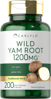 Carlyle Wild Yam Root Capsules bottle, premium non-GMO wellness supplement.