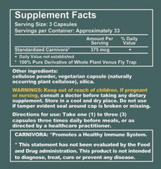 Carnivora Vegi-Caps label detail emphasizes gluten-free and plant-based formulation.