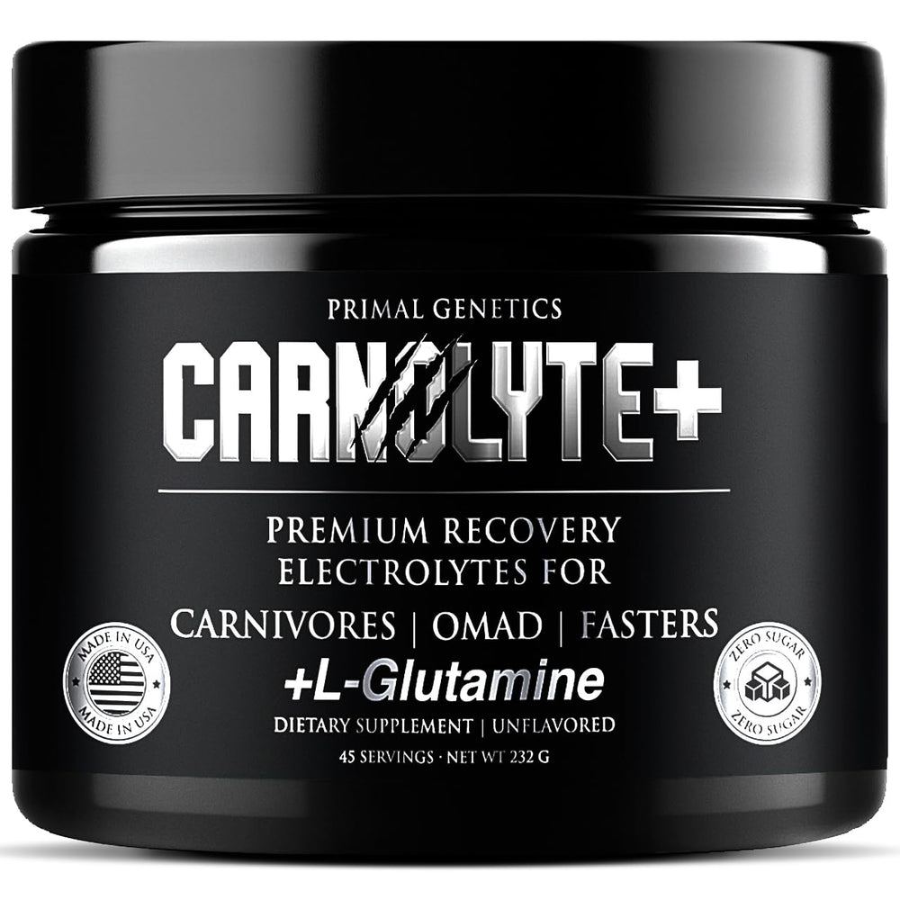CARNOLYTE+ unflavored tub front for carnivore hydration and electrolyte balance.