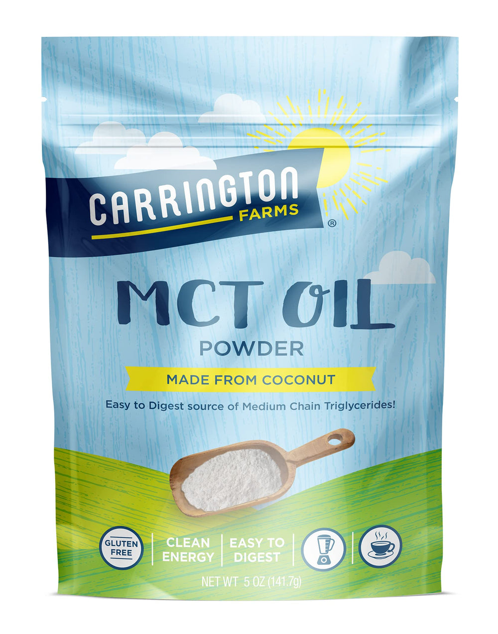Carrington Farms MCT Oil Powder canister for easy, keto-friendly daily use.