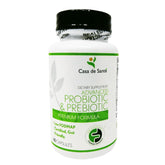 Casa de Sante bottle with capsules highlighting low FODMAP synbiotic for daily gut balance