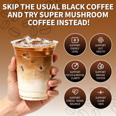 Catfit Mushroom Coffee Powder bottle back explains ingredients and mushroom blend.