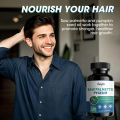 Catfit Saw Palmetto pumpkin seed oil ingredient visual for potential hair and vitality benefits.