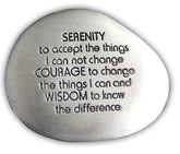 Cathedral Art Serenity Prayer stone engraving, a pocket-friendly reminder for calm and positive thoughts.