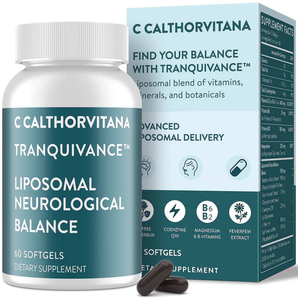 C Calthorvitana Migraine Relief softgel bottle for daily head comfort.
