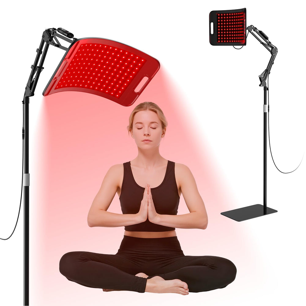 CCGIRU red light therapy lamp with stand for versatile home use.