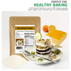 CCnature Stevia powder used in baking for natural sweetness without calories.