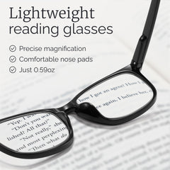 CCVOO spring hinge readers in use for all-day comfort.