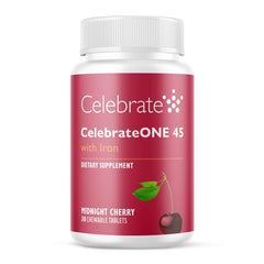 CelebrateONE 45 Chewables bottle shows a tasty daily multivitamin for bariatric nutrition.