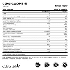CelebrateONE 45 chewables cherry flavor image emphasizes daily intake with pleasant taste.